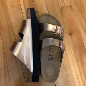 Birkenstock- rose gold platform NEVER WORN